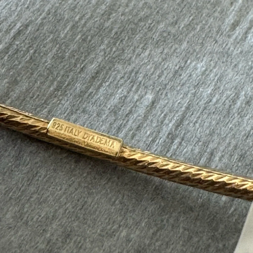 925 Sterling Silver Gold Plated Dyadema Thin Open Cuff Bracelet with Beads Italy